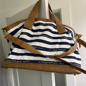 Martha & Mary Navy and Brown Striped Travel Bag
